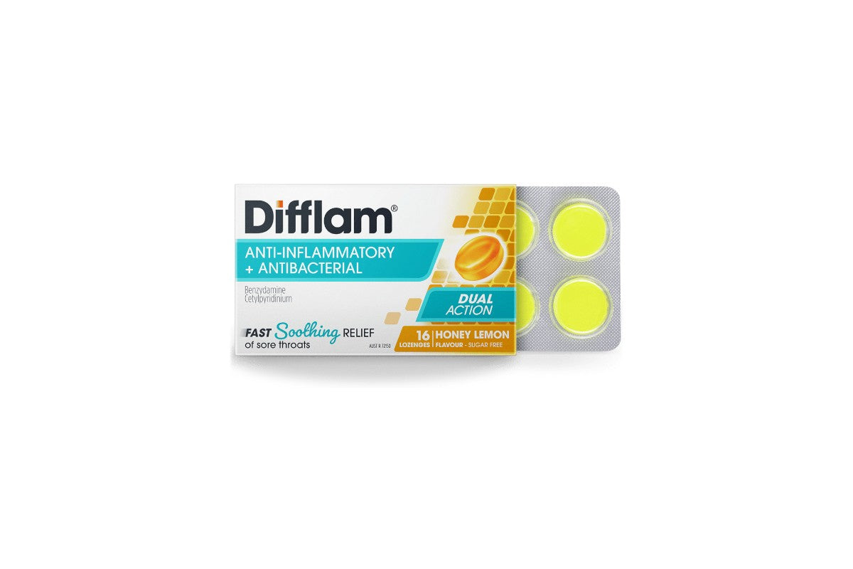 Difflam Honey Lemon Throat Lozenges – Dual Action Soothing Relief by Upolife