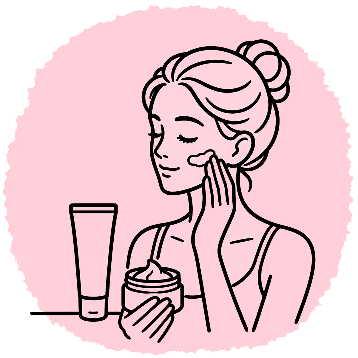 Woman applying cream to her cheek