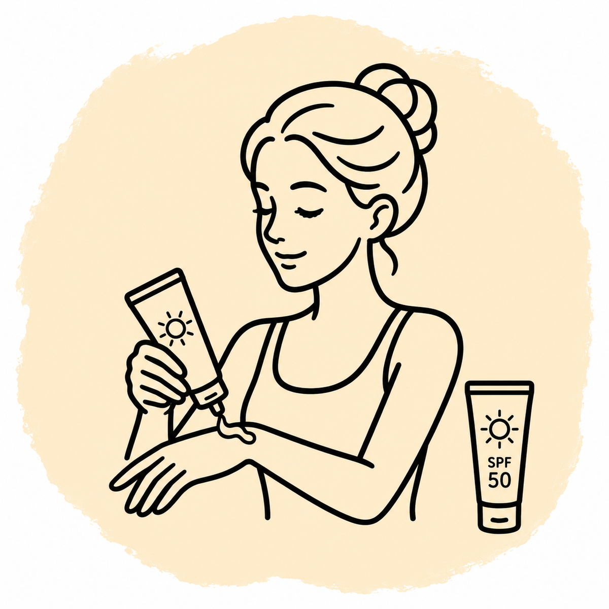 Woman applying sunscreen to her forearm