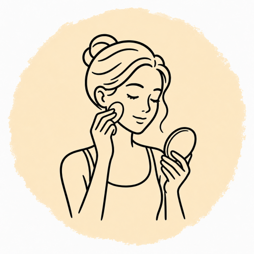 Woman blending tinted sunscreen with a beauty sponge