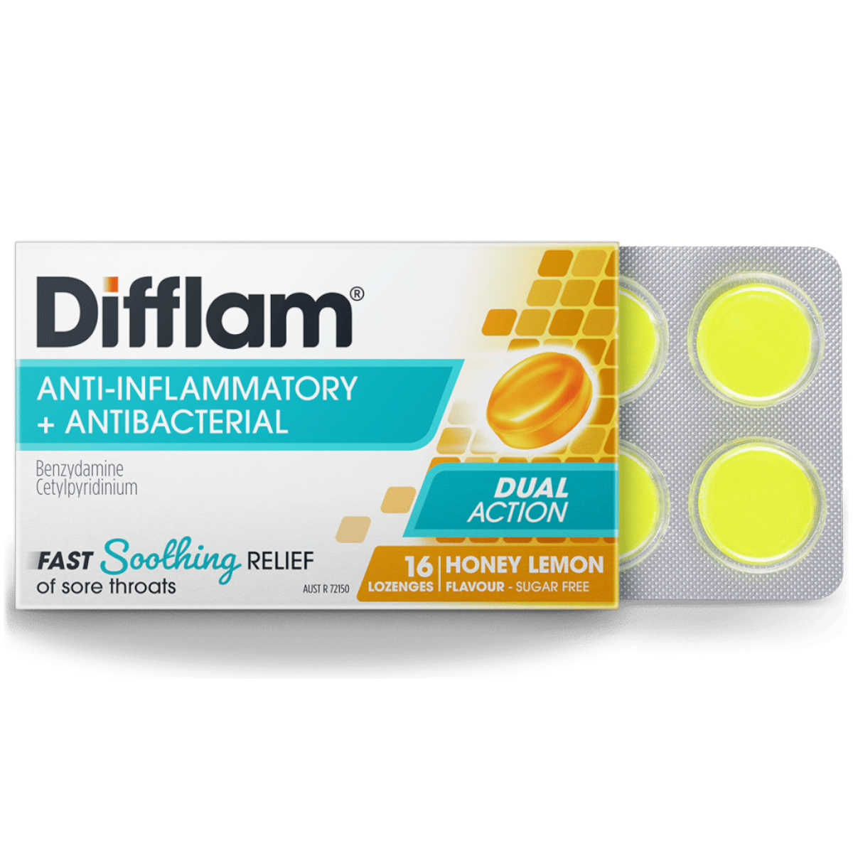 Difflam Honey & Lemon Lozenges 16 | Dual Action Soothing Relief UpoLife