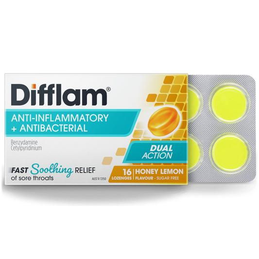 Difflam Honey & Lemon Lozenges 16 | Dual Action Soothing Relief UpoLife