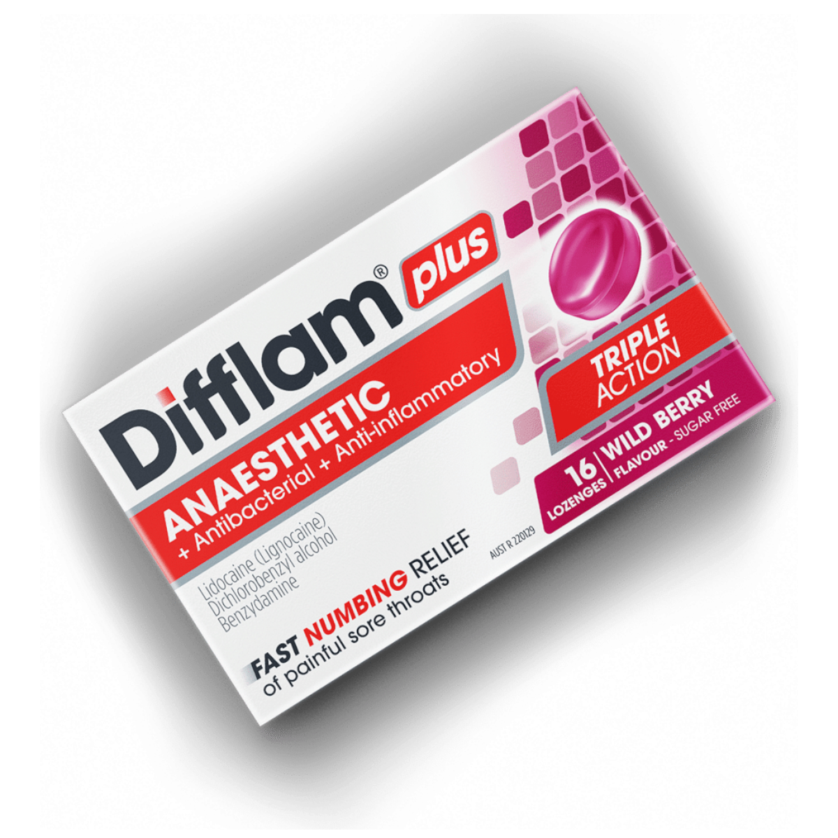 Difflam Plus Anaesthetic Lozenges Wild Berry 16 Pack – Triple Action Numbing Relief | UpoLife®