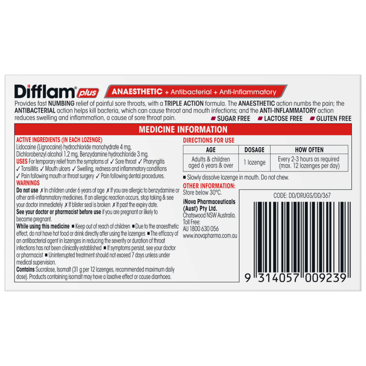 Difflam Plus Anaesthetic Lozenges Wild Berry 16 Pack – Triple Action Numbing Relief | UpoLife®