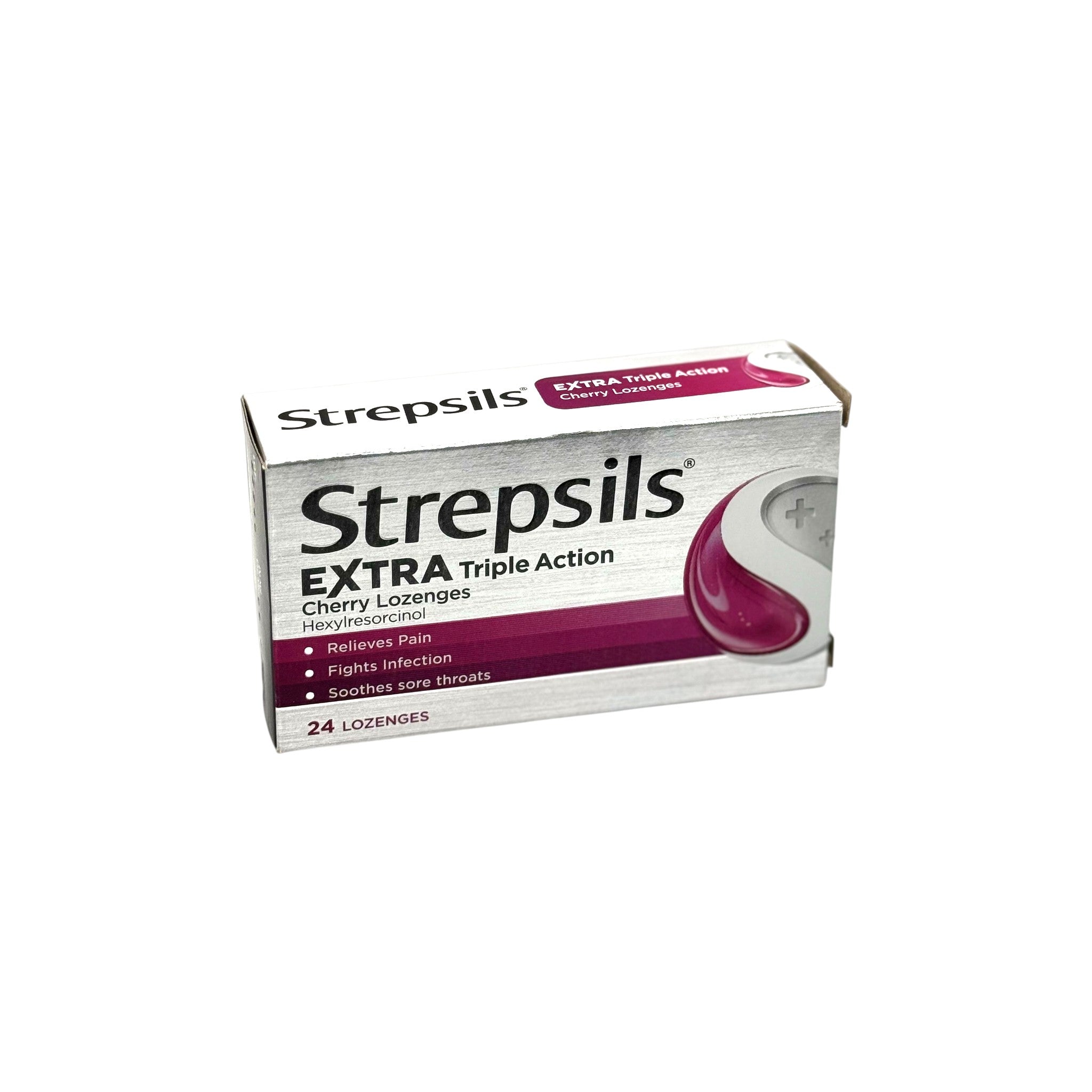 Strepsils Extra Triple Action Cherry Lozenges 24s – Soothing Relief for Sore Throats