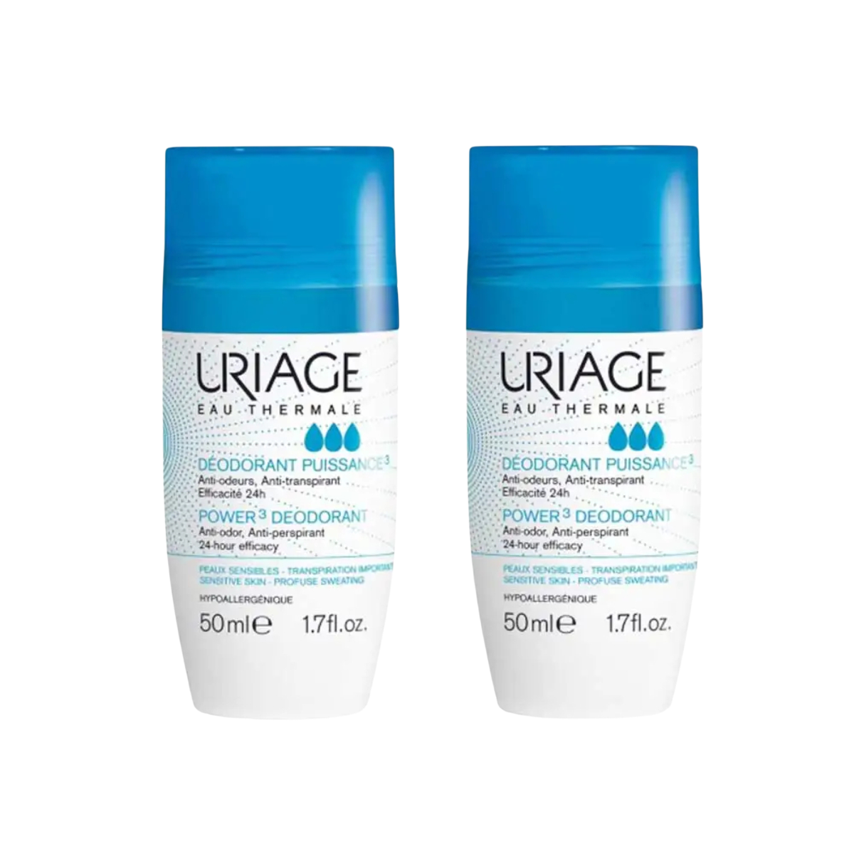 Uriage Power 3 Deodorant Roll-On 50ml × 2 – Long-Lasting Anti-Odor & Antiperspirant | UpoLife®