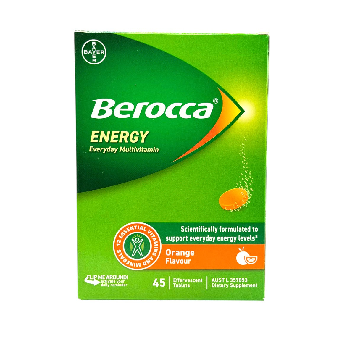 Berocca Energy Orange 45 Tablets – Front Close-Up