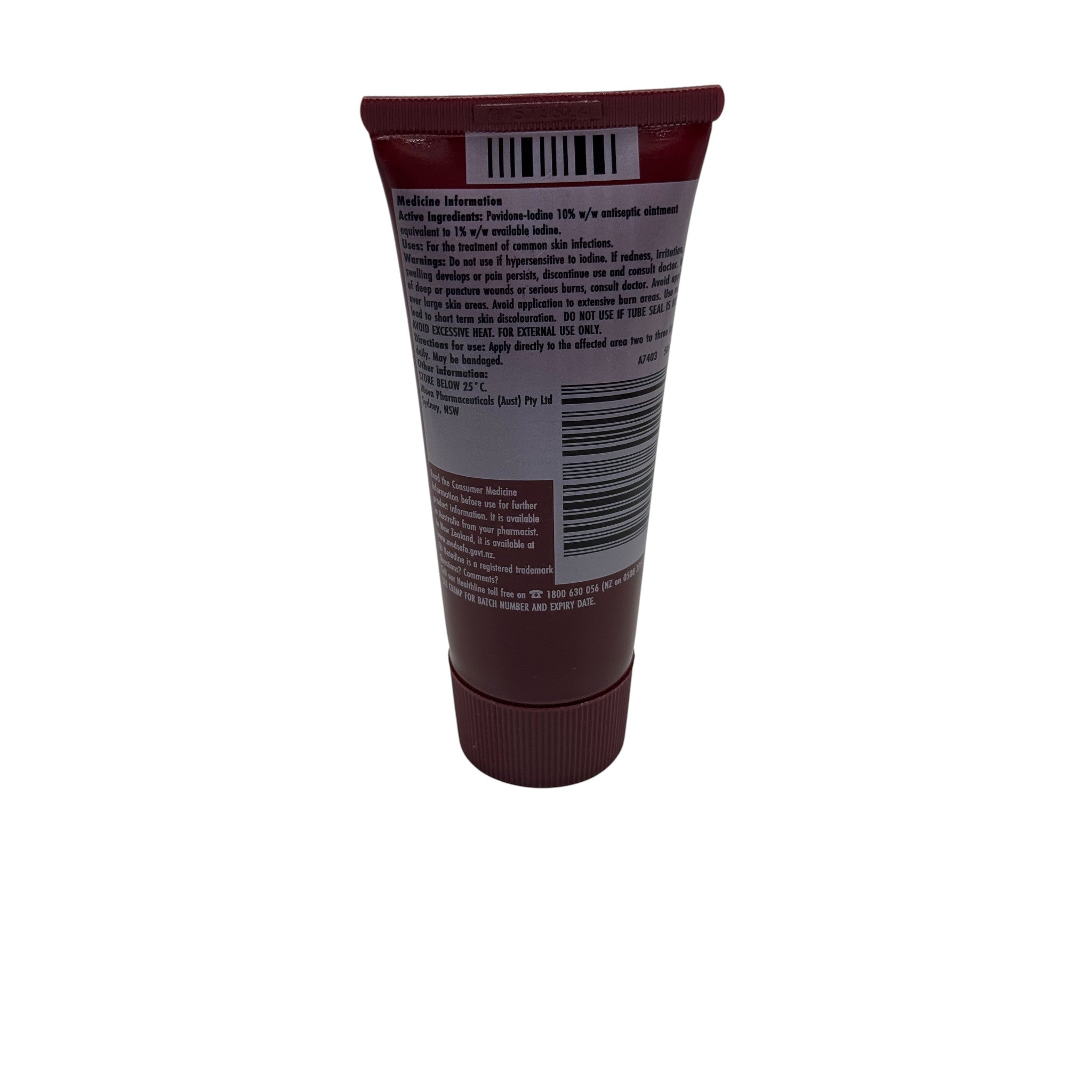 Betadine Protective First Aid Cream 65g back packaging with ingredients and directions