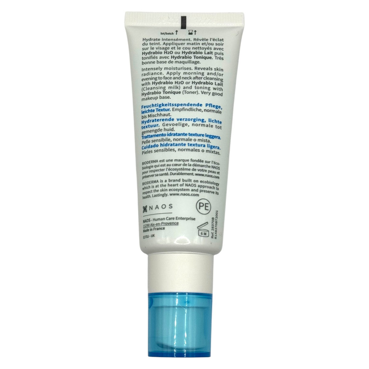 Back of Bioderma Hydrabio Gel-Crème tube with directions