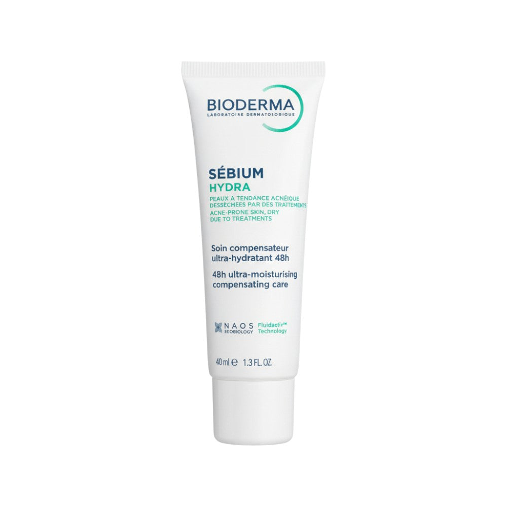 Bioderma Sebium Hydra 40ml moisturizer new packaging front view for acne-prone dry skin