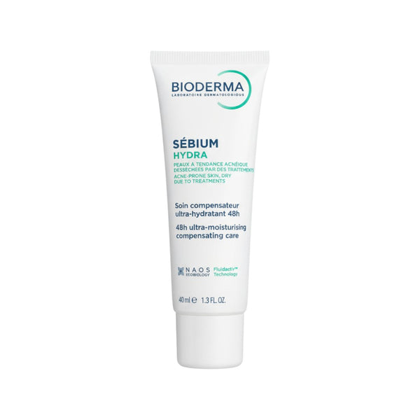 Bioderma Sebium Hydra 40ml moisturizer new packaging front view for acne-prone dry skin