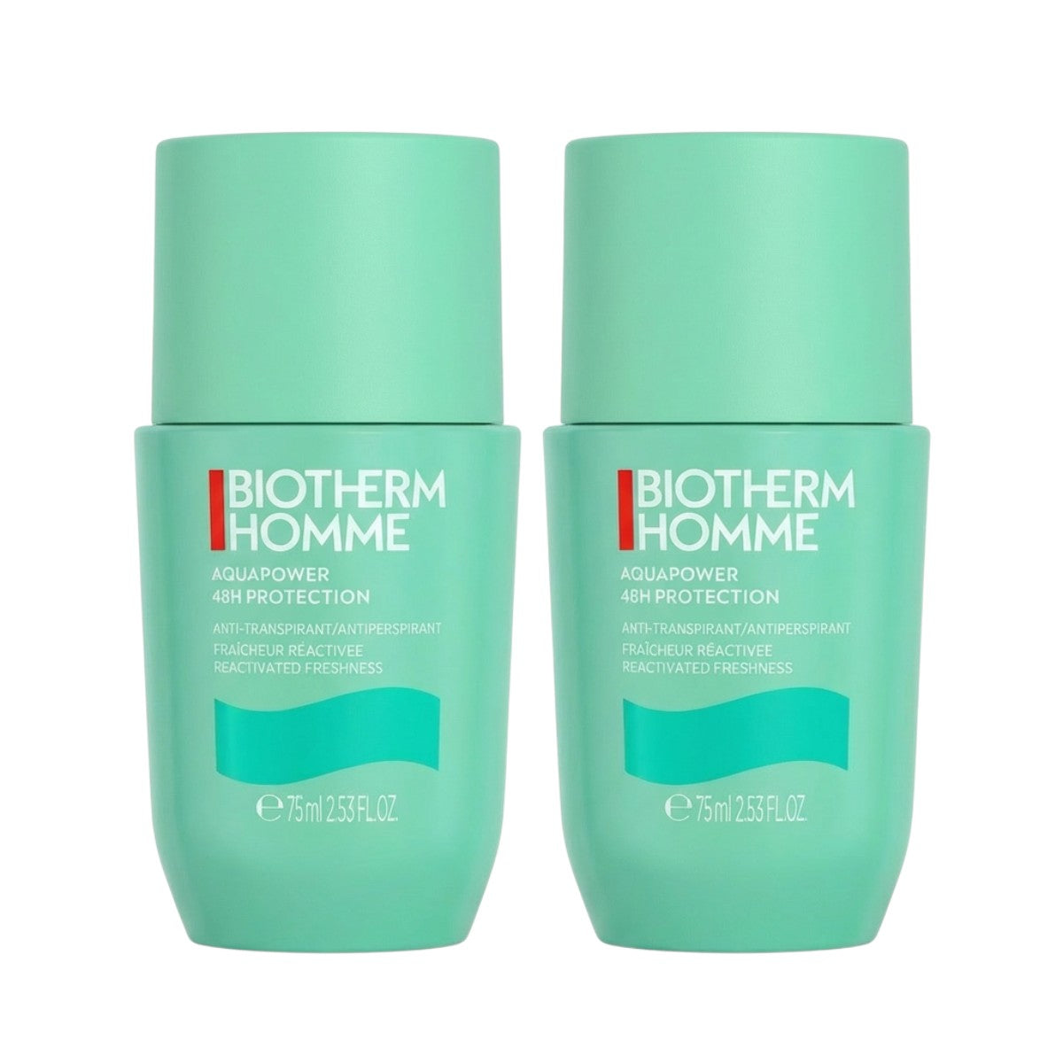 Biotherm Homme Aquapower 48H Protection Roll-On Deodorant Duo 2x75ml – Front