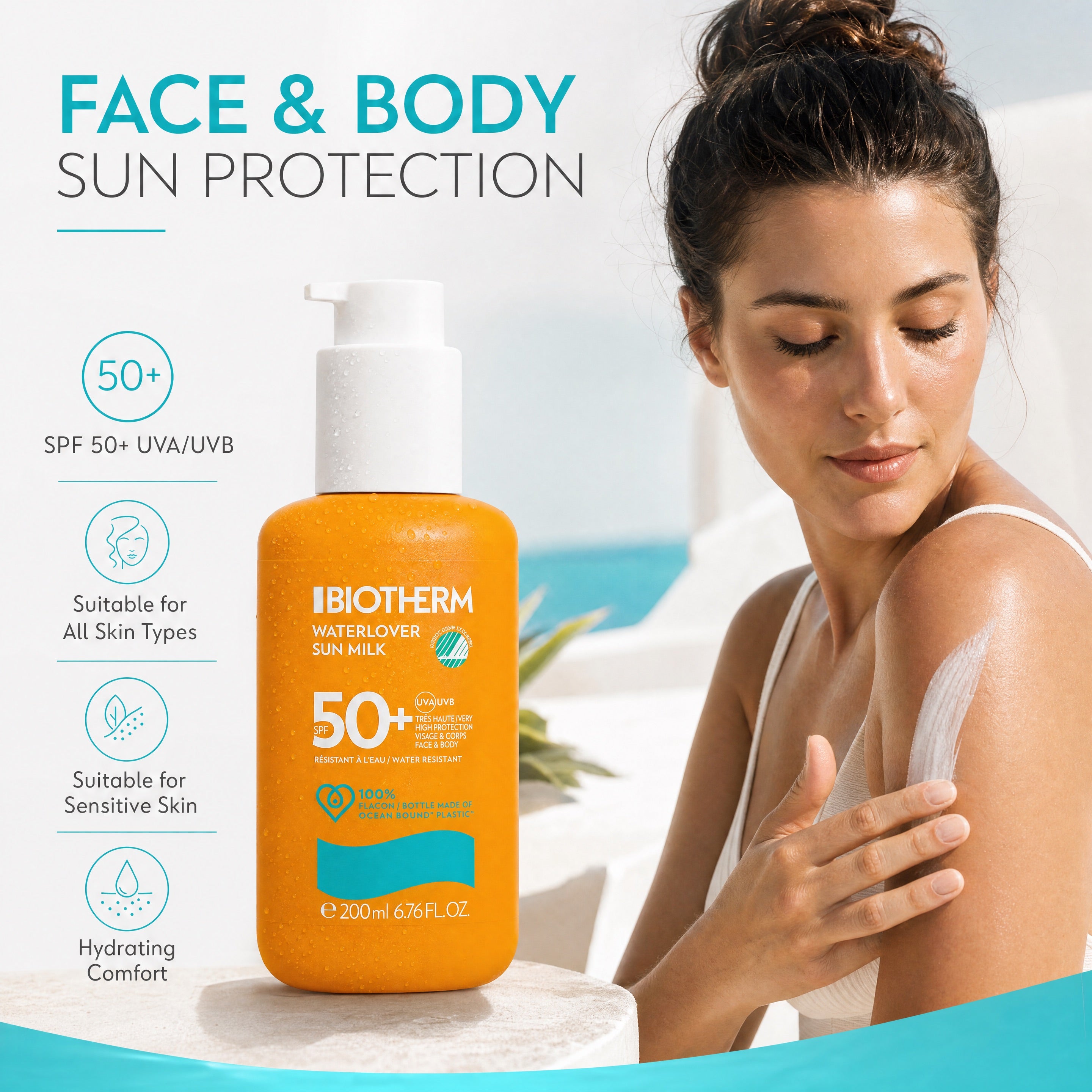 Biotherm Waterlover Sun Milk SPF50+ 200ml – Face and Body Application