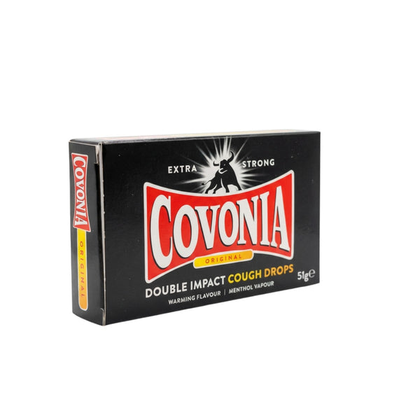 Covonia Original Double Impact Cough Drops angled packaging