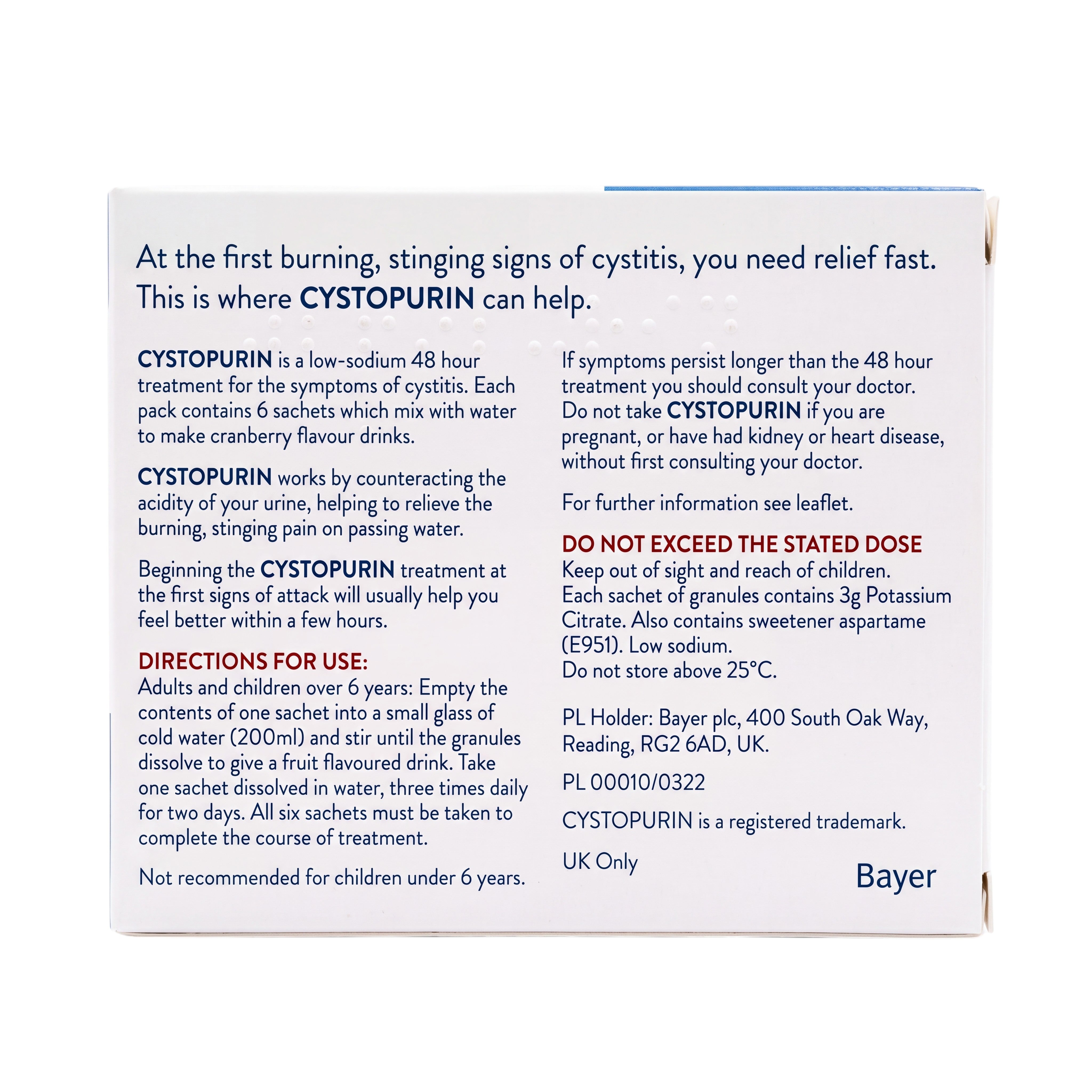 Cystopurin Potassium Citrate Cranberry 3 g 6 Sachets – Back Directions
