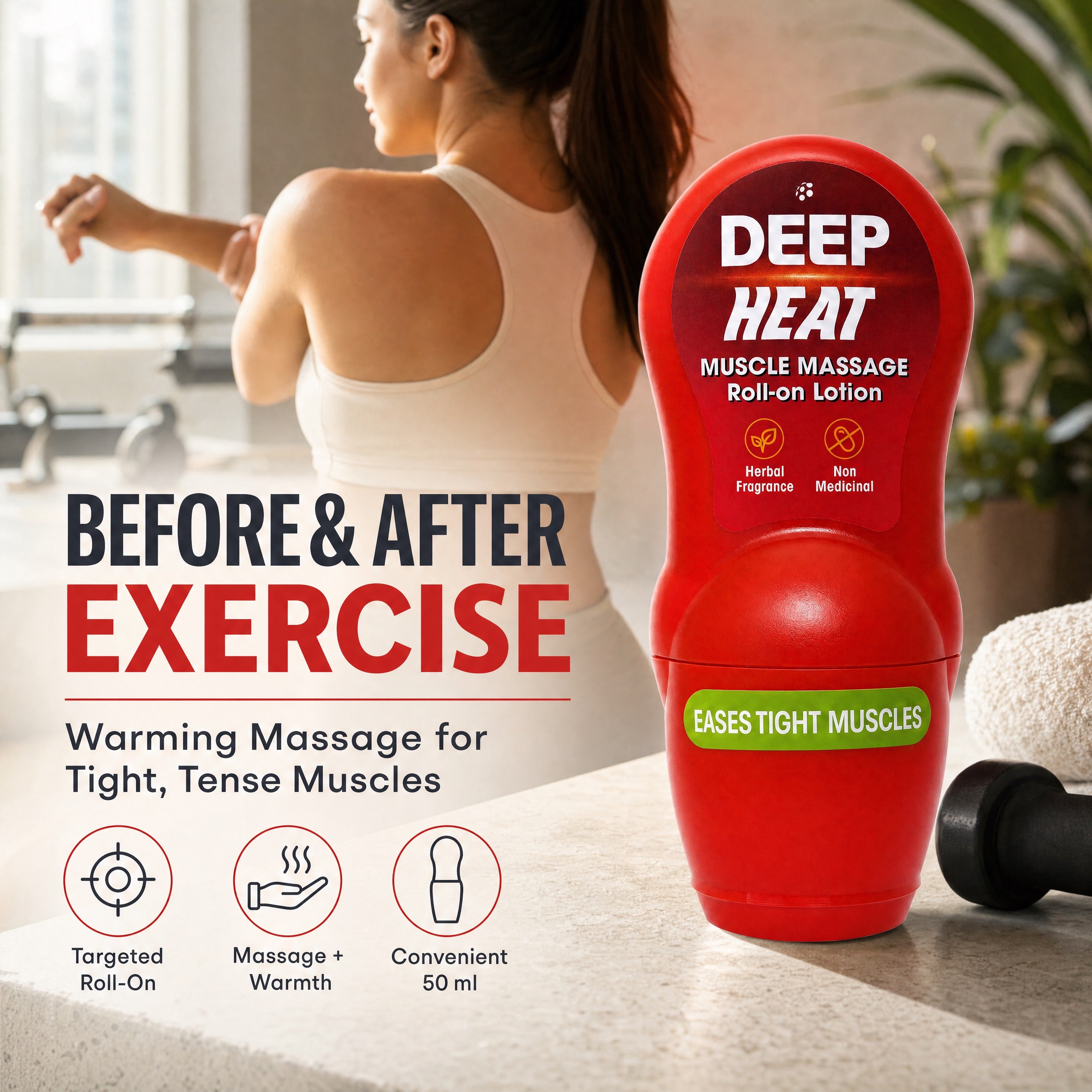 Deep Heat Muscle Massage Roll-On Lotion – Before and After Exercise
