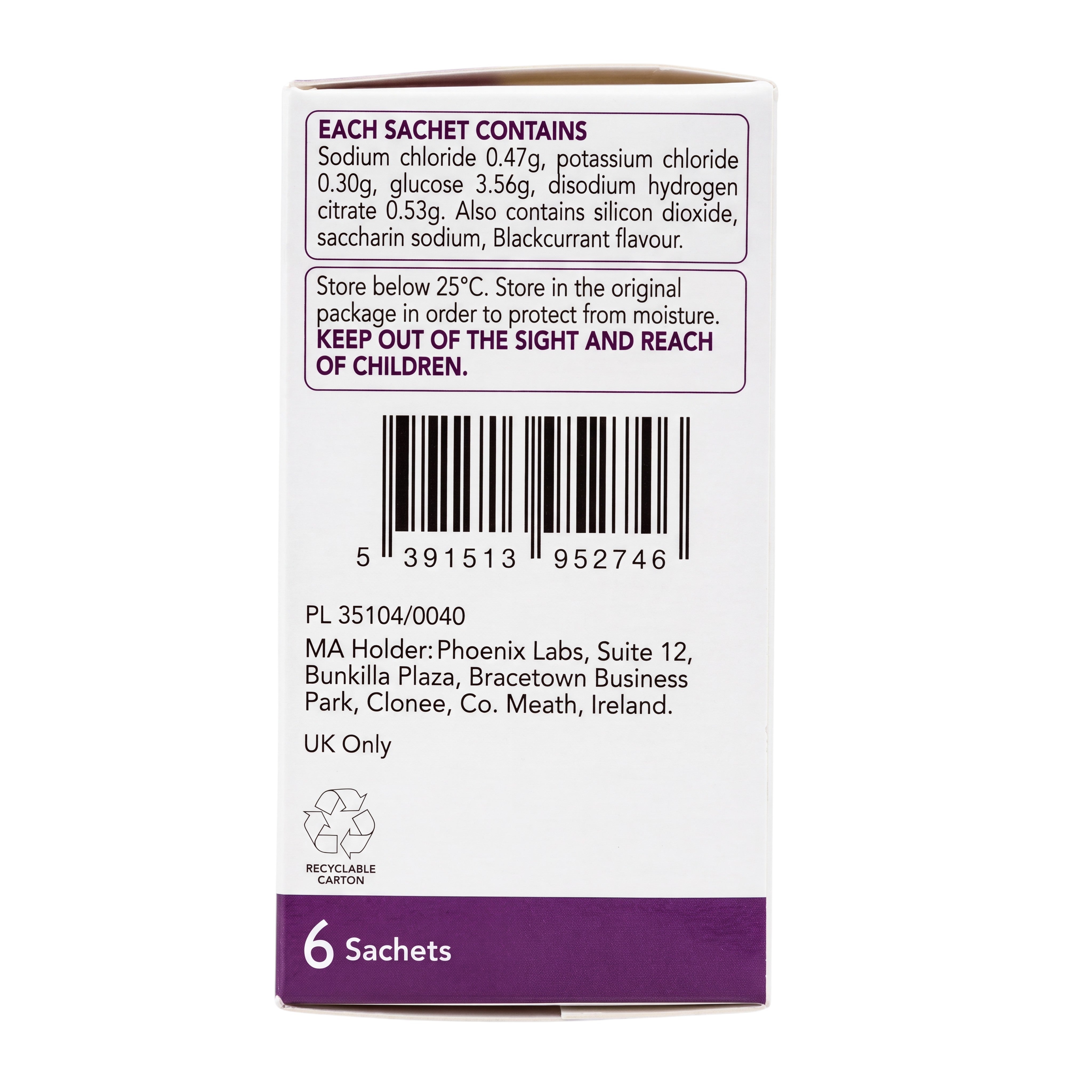 Dioralyte Blackcurrant Oral Electrolyte Powder – Back Ingredients