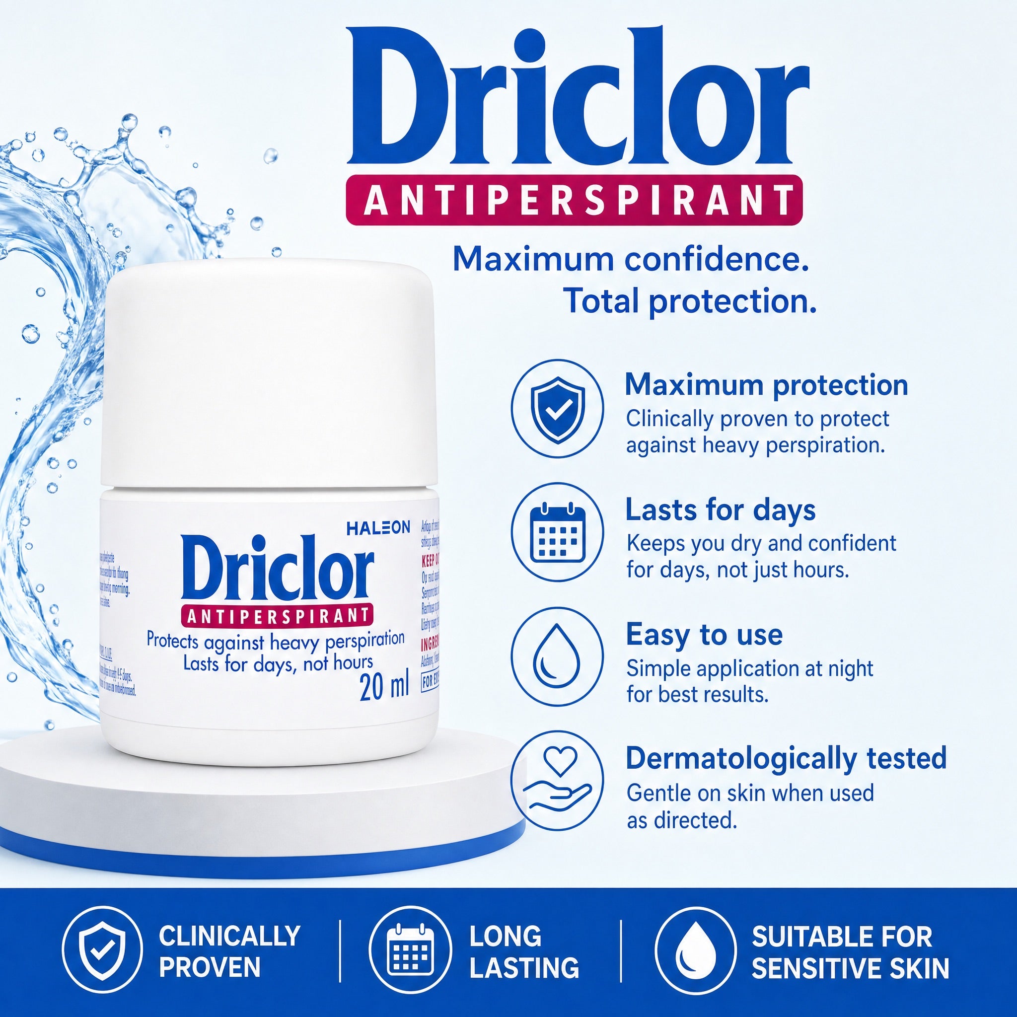 Driclor Antiperspirant Roll-On 20ml Key Benefits