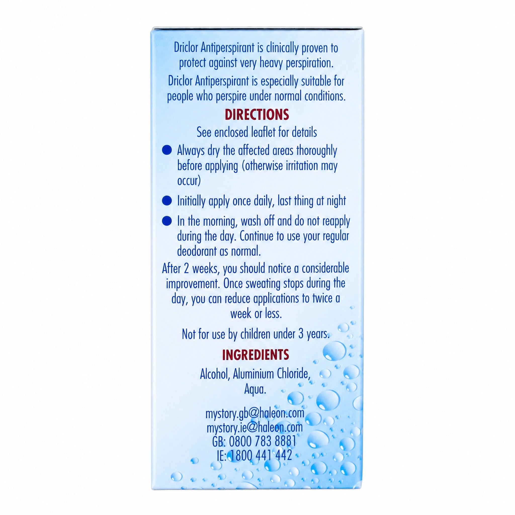 Driclor Antiperspirant Roll-On 20ml Directions and Ingredients
