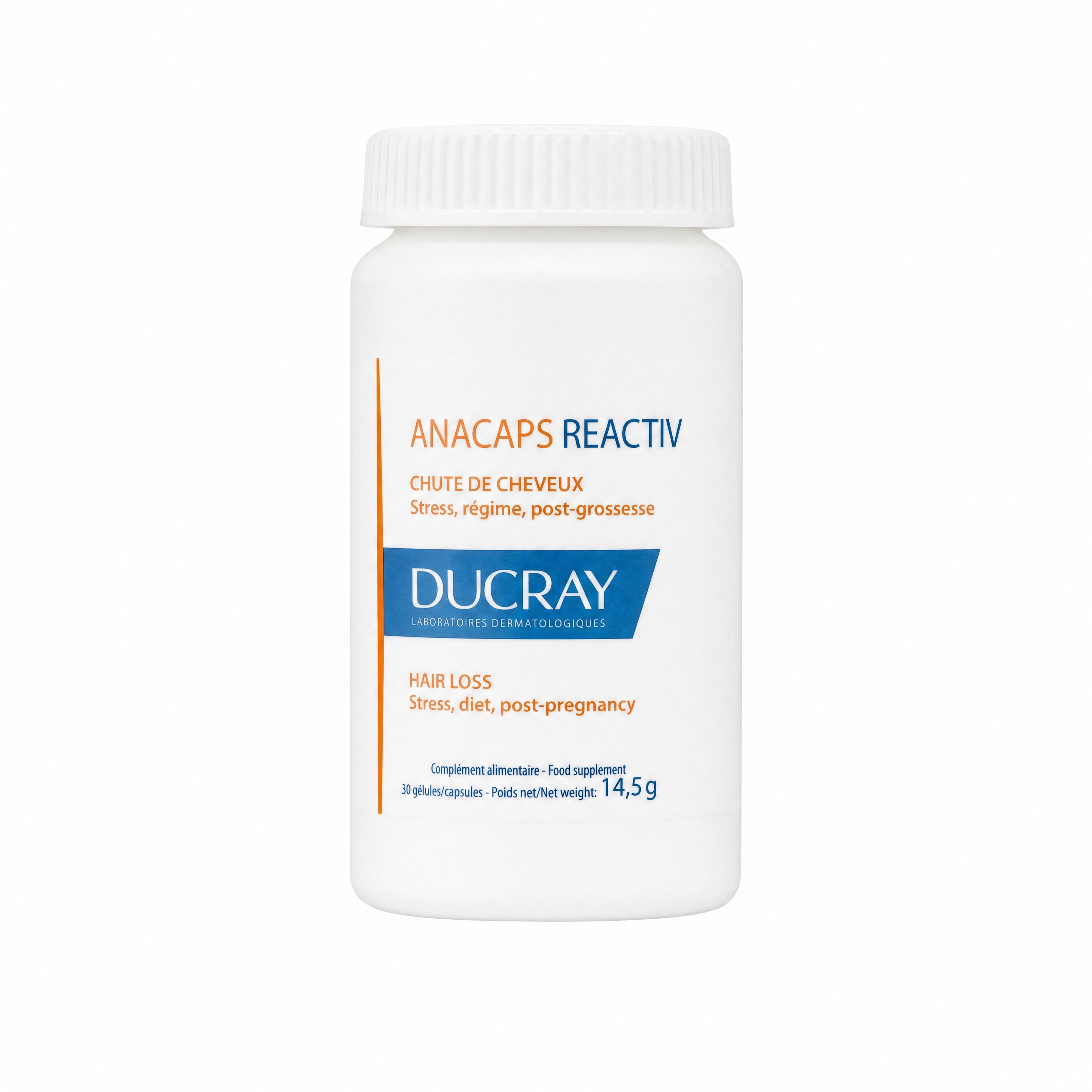 Ducray Anacaps Reactiv Hair Supplement 30 Capsules – Bottle Front