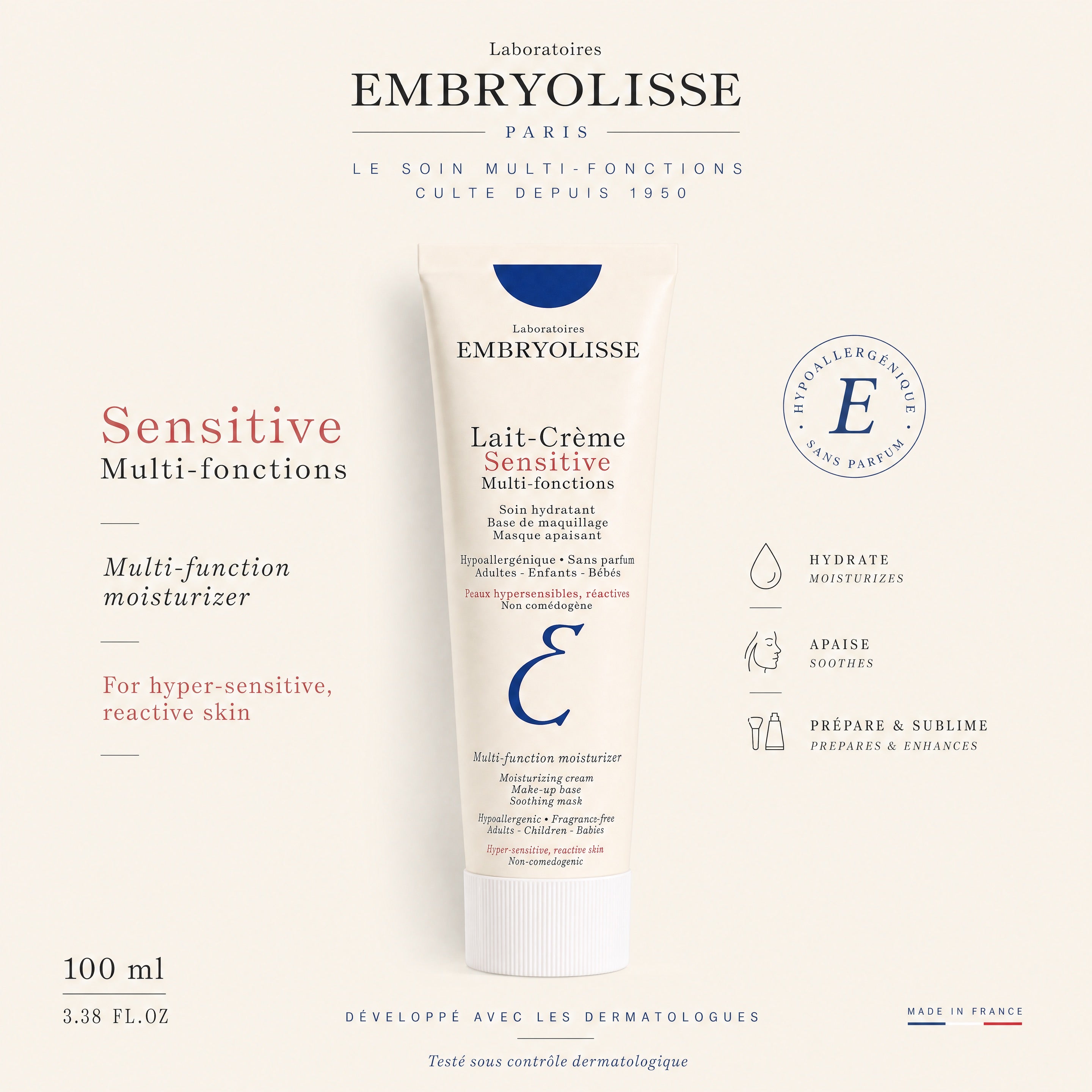 Embryolisse Lait-Crème Sensitive 100 ml – Multi-Function Sensitive Skin Benefits