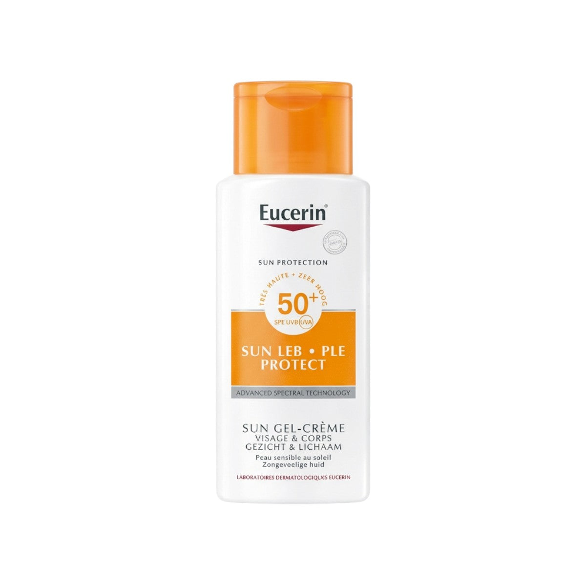 Eucerin Sun Gel-Creme LEB PLE Protect SPF 50+ sunscreen front bottle