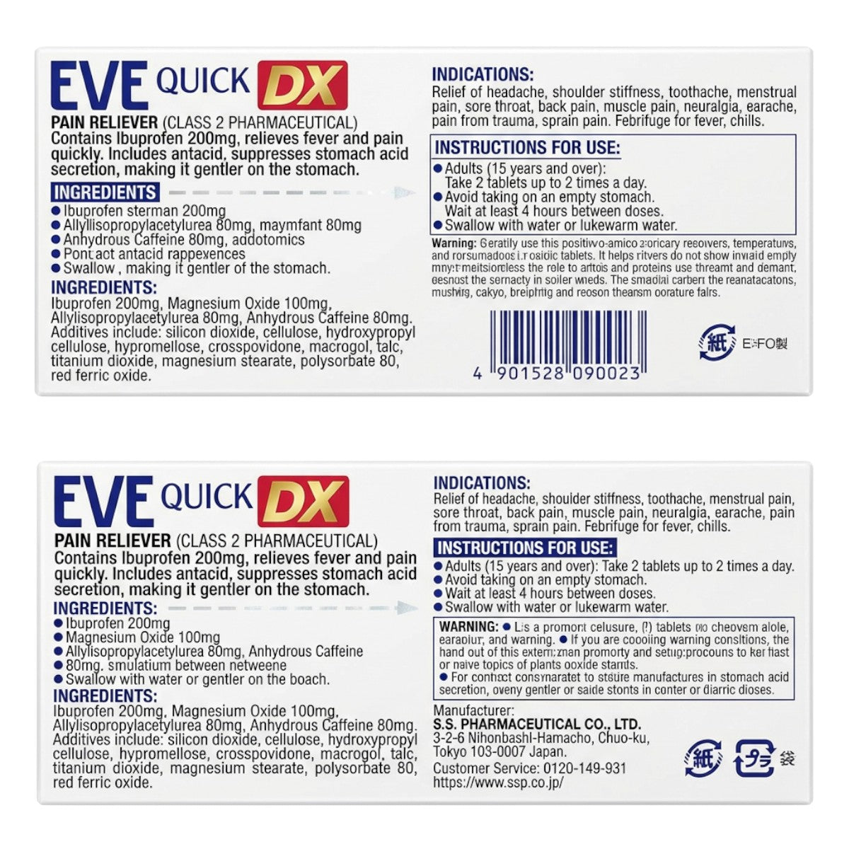 EVE Quick DX Ibuprofen Tablets – Ingredients and Dosage Panel