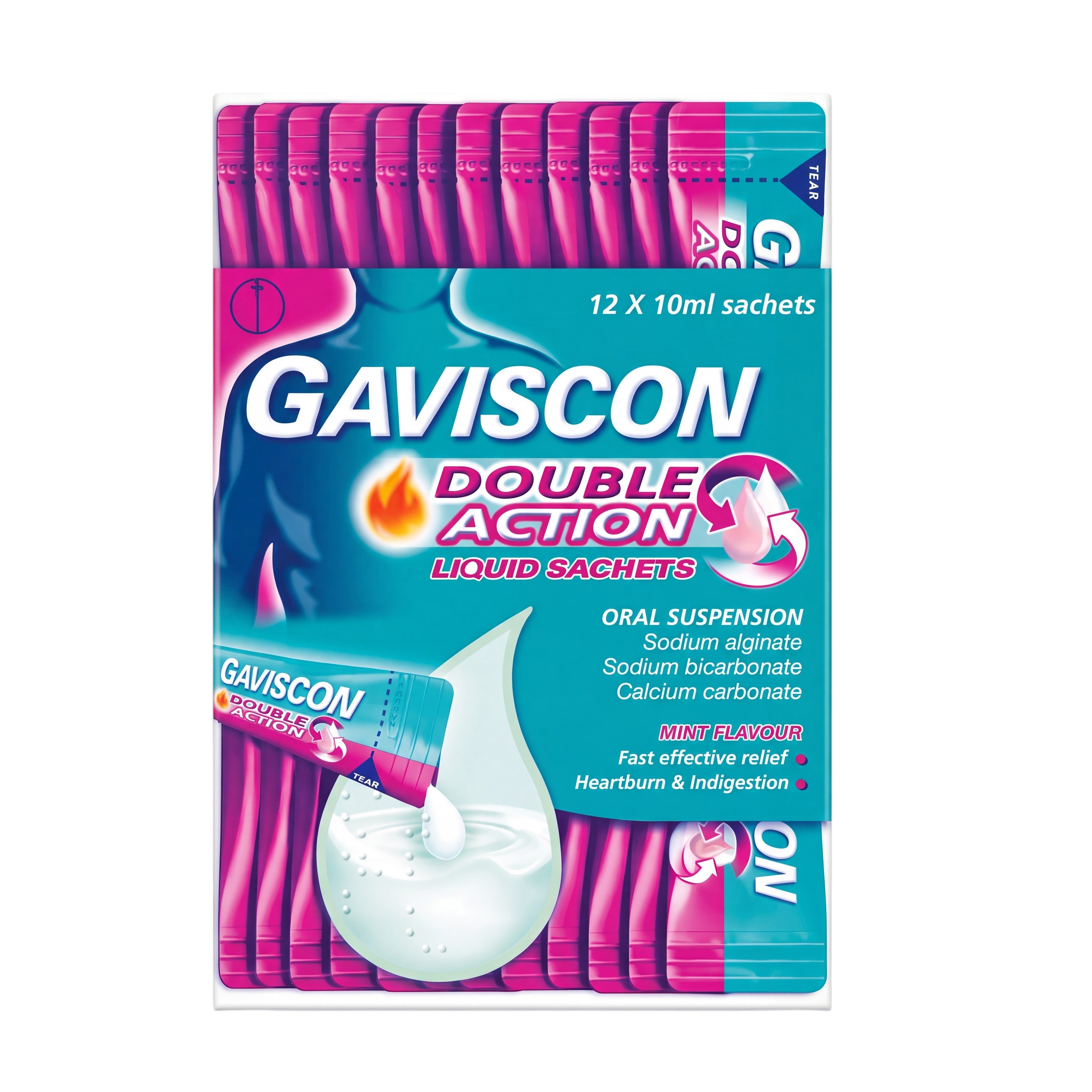 Gaviscon Double Action Liquid Sachets Mint Flavour 12 x 10 ml – Front