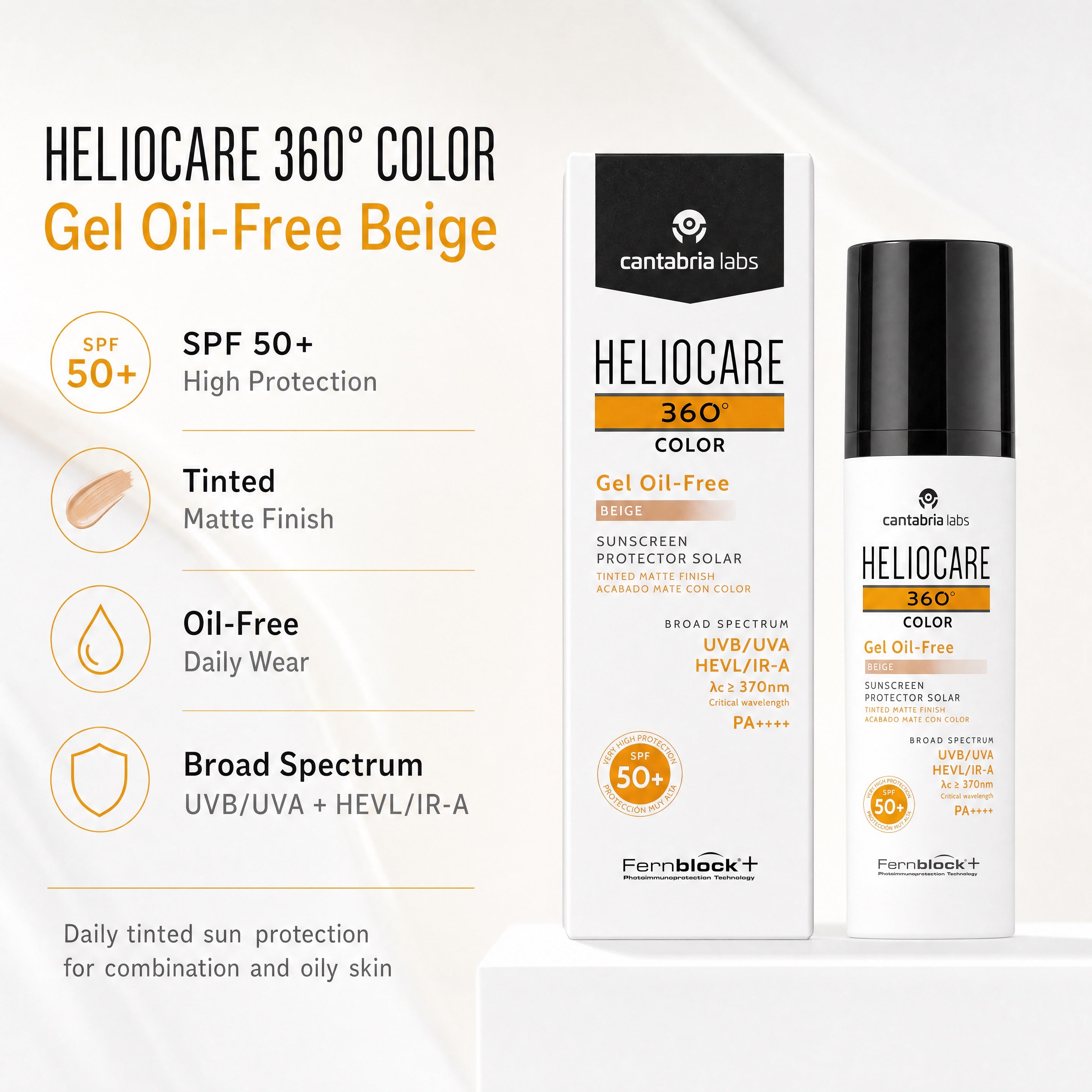 Heliocare 360 Color Gel Oil-Free Beige SPF 50+ – Tinted Matte Sunscreen Benefits