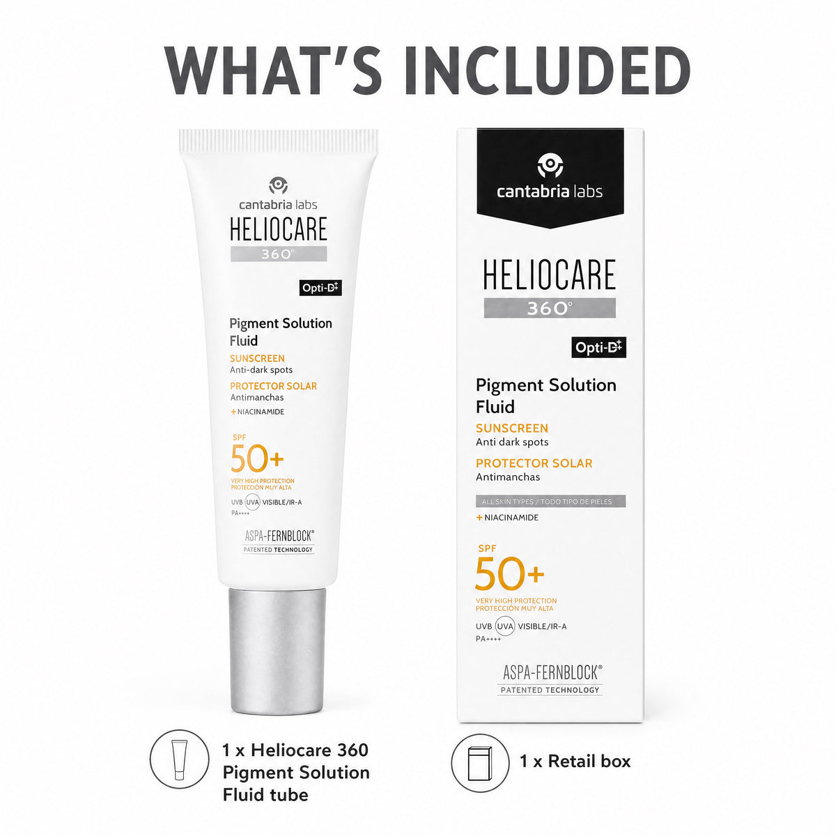 Heliocare 360 Pigment Solution Fluid SPF 50+ – Package Contents