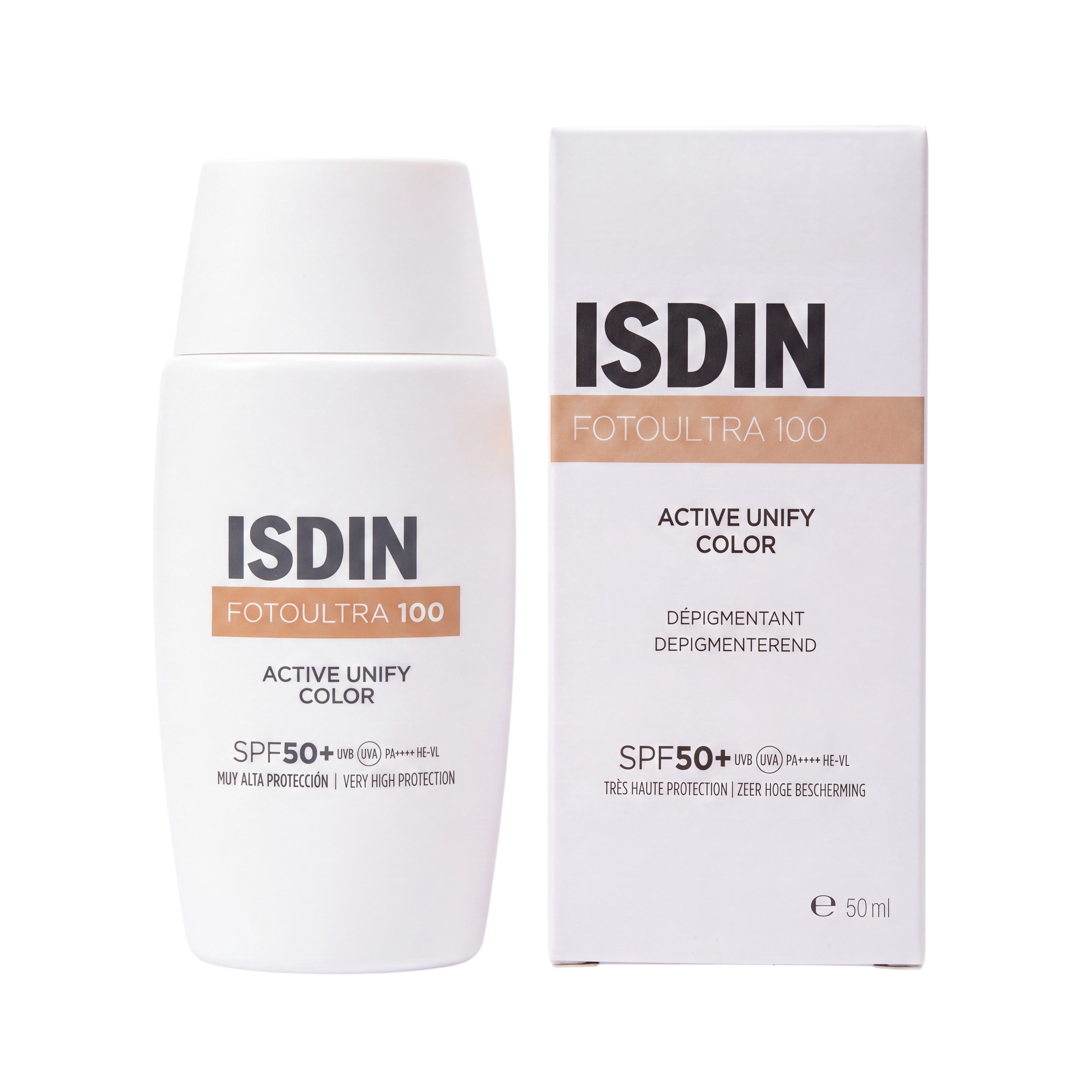ISDIN FotoUltra 100 Active Unify Color SPF50+ – Product and Box