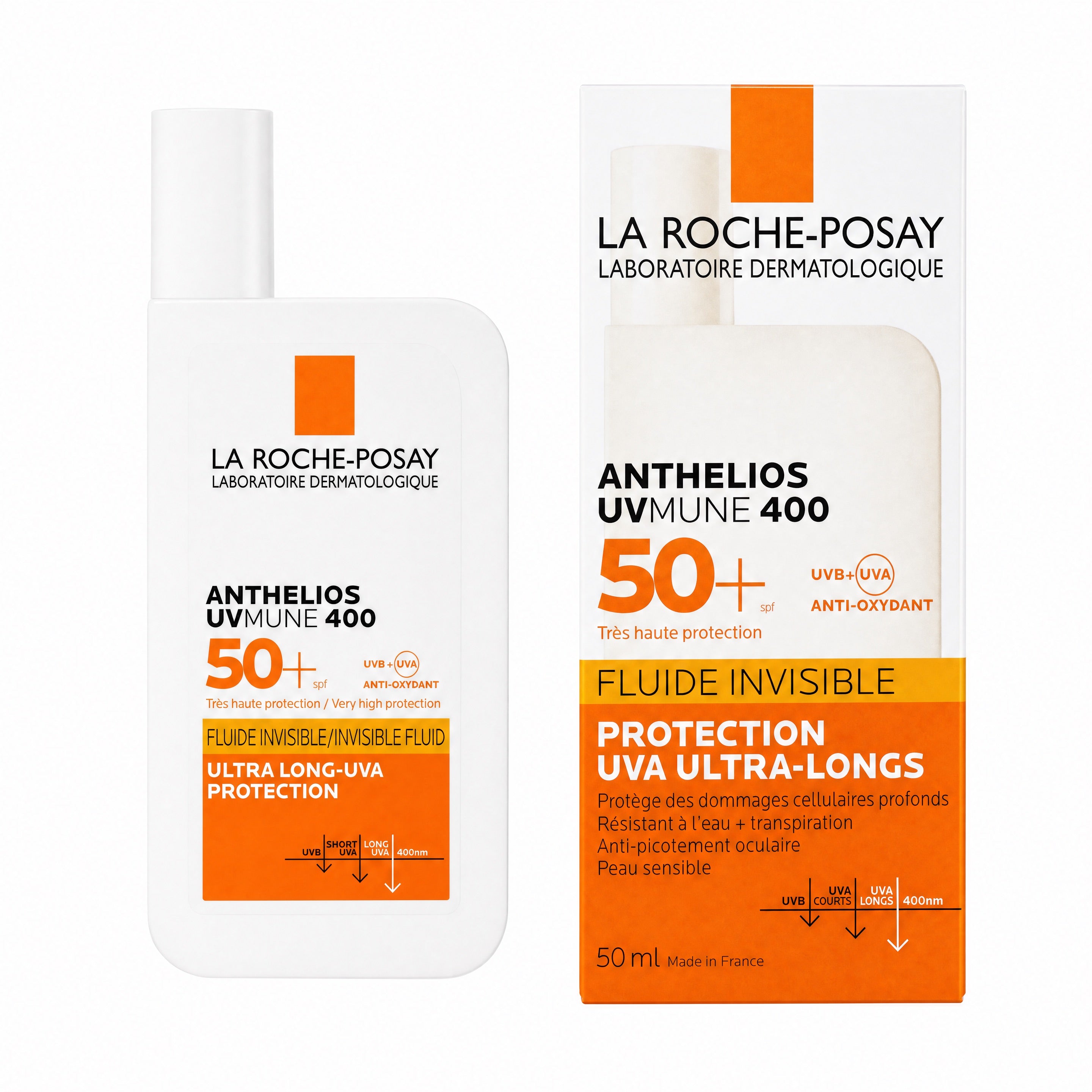 La Roche-Posay Anthelios UVMune 400 Invisible Fluid SPF50+ With Fragrance 50ml – Bottle and Box