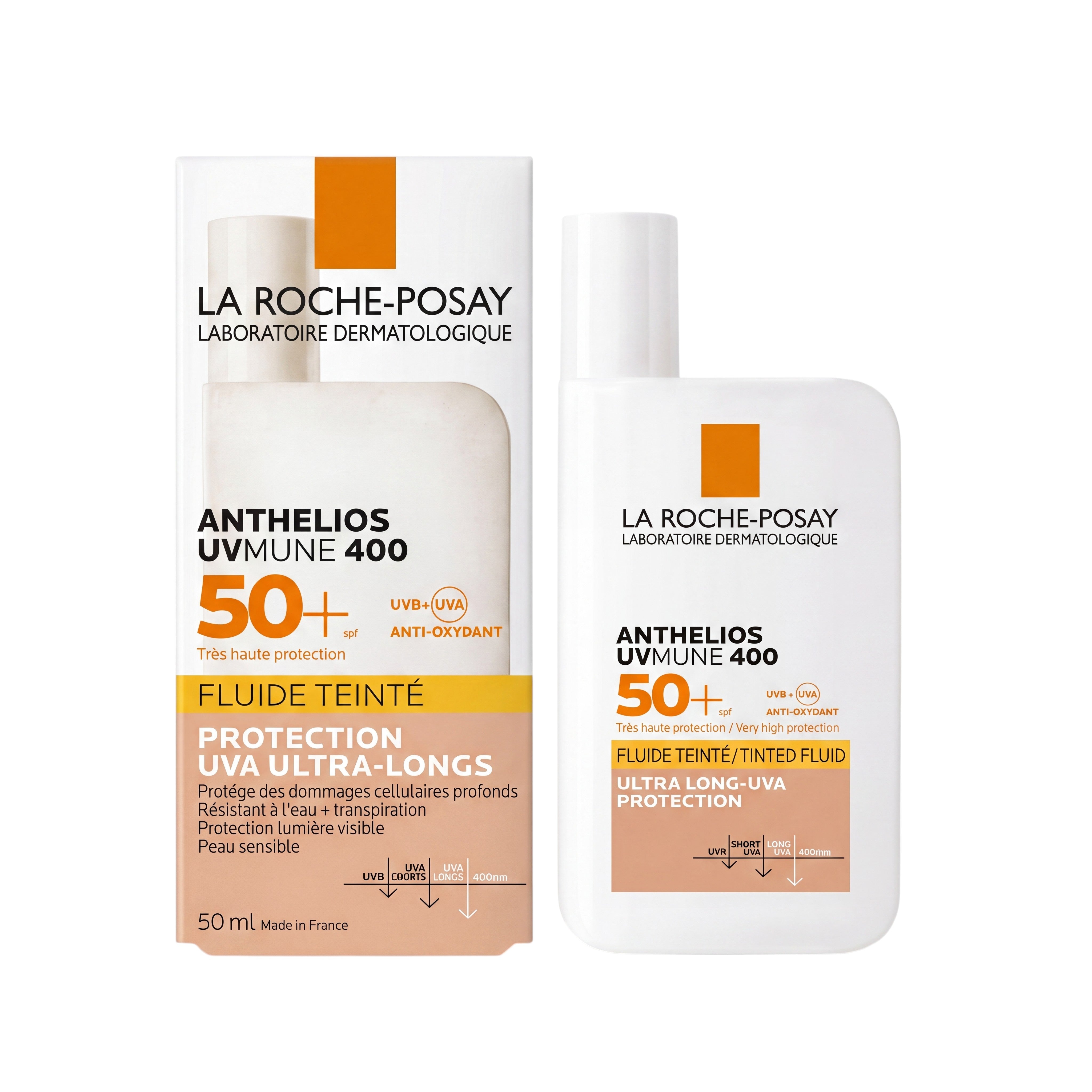 La Roche-Posay Anthelios UVMune 400 Tinted Fluid SPF50+ – Product and Box