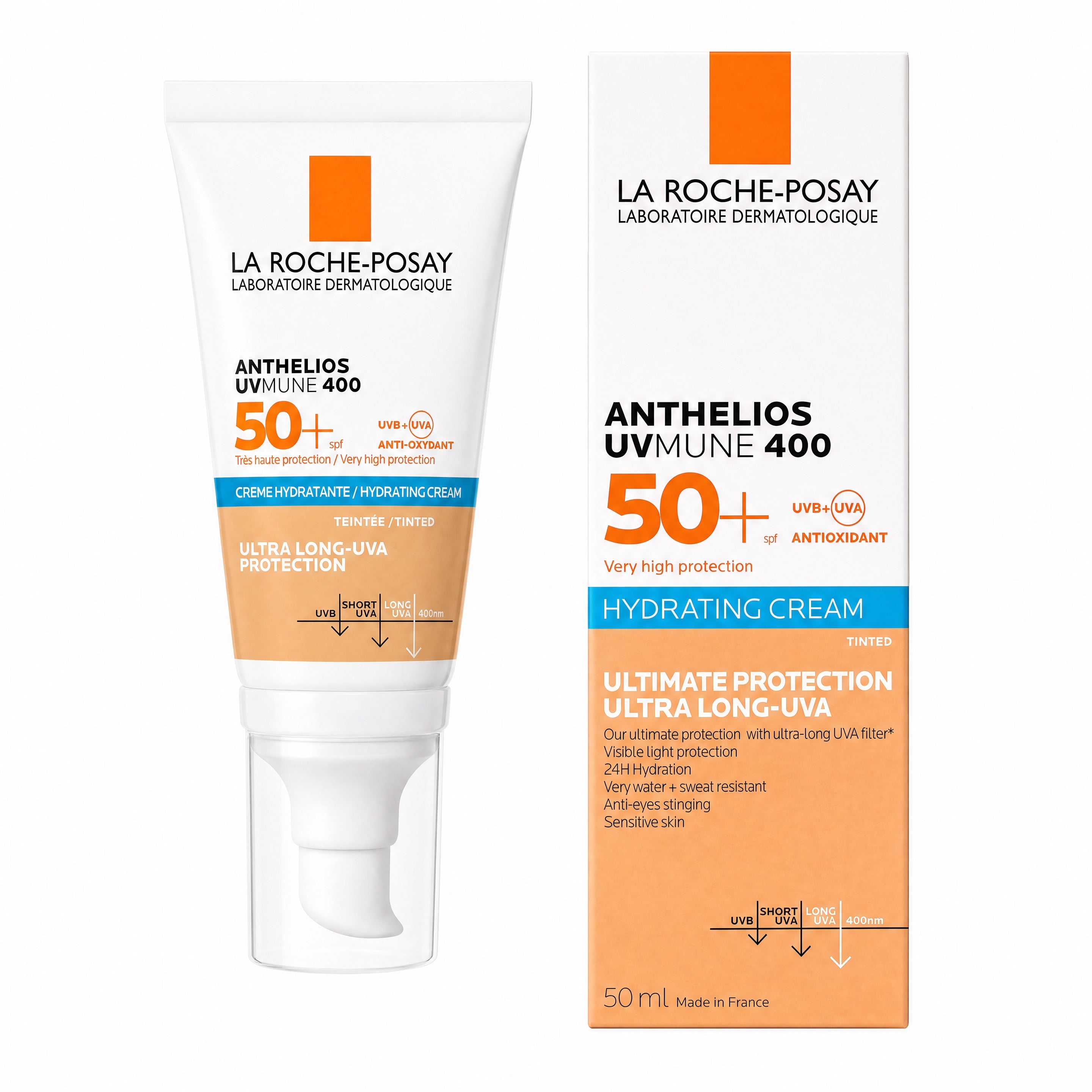 La Roche-Posay Anthelios UVMune 400 Tinted Hydrating Cream SPF50+ 50ml – Tube and Box Front