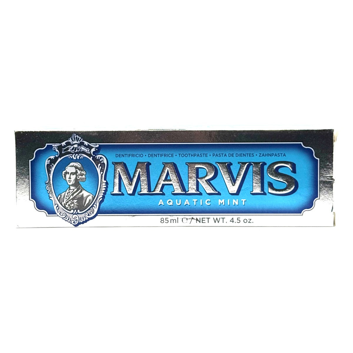 Marvis Aquatic Mint toothpaste box – front panel