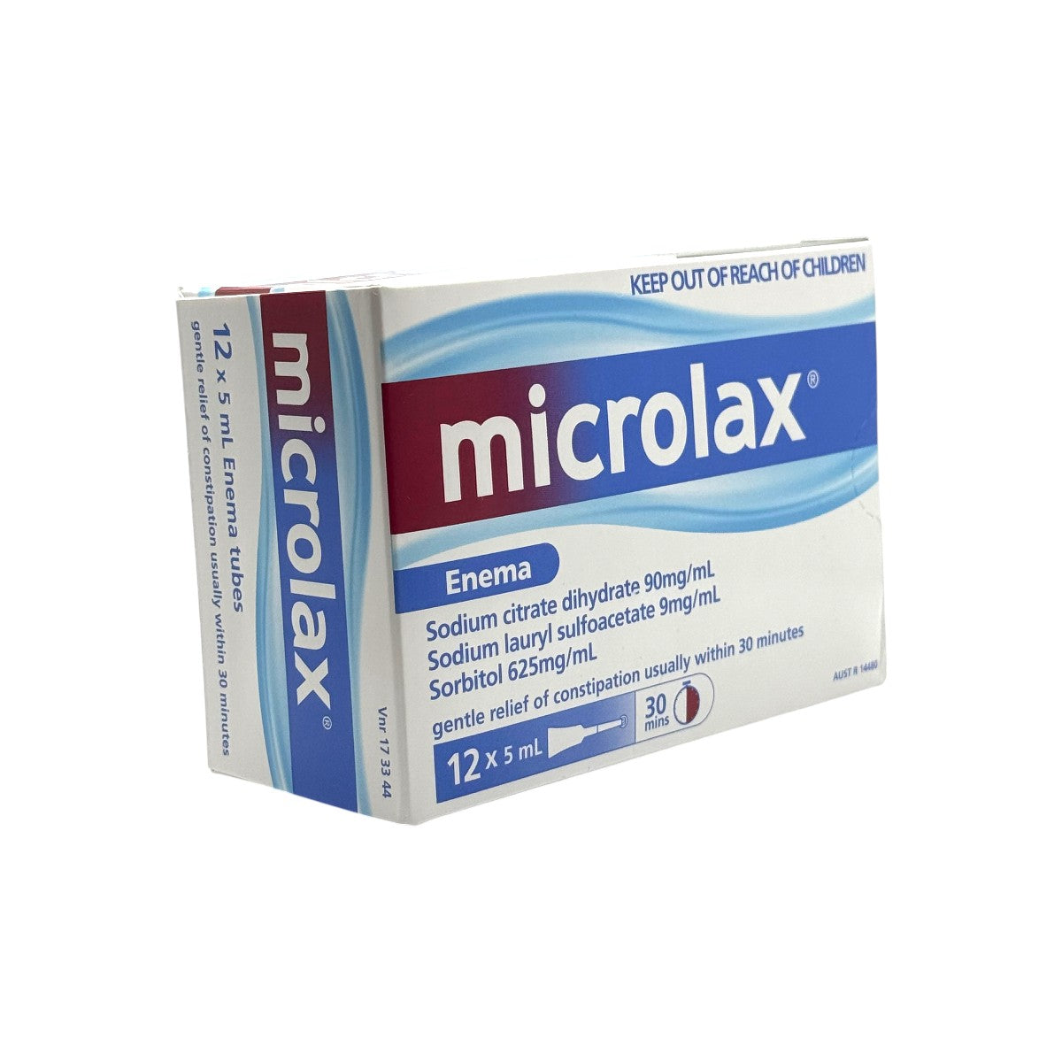 Microlax Enema 12 x 5mL angled pack view