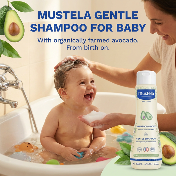 Mustela Gentle Shampoo Organic Avocado – In Use