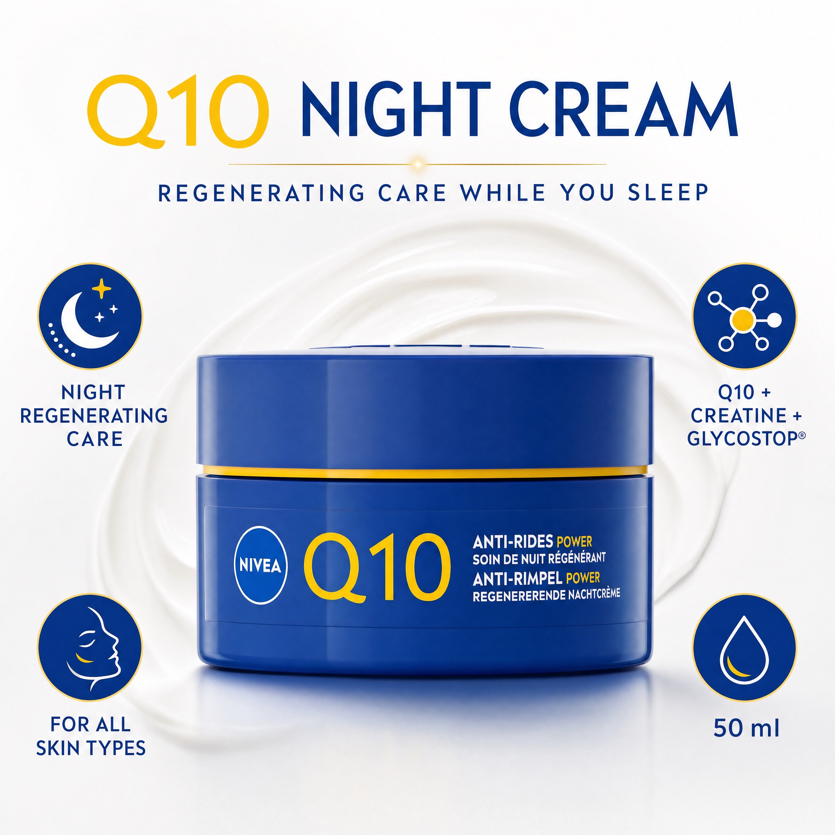 NIVEA Q10 Power Anti-Wrinkle Night Cream 50ml – Q10 Creatine Glycostop Benefits