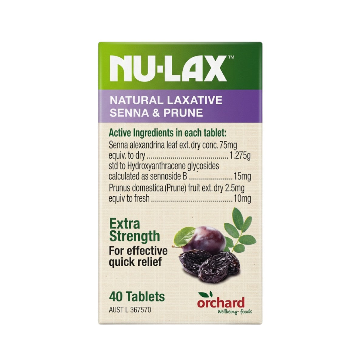 NU-LAX Natural Senna & Prune Tablets Extra Strength 40 Tablets – Back