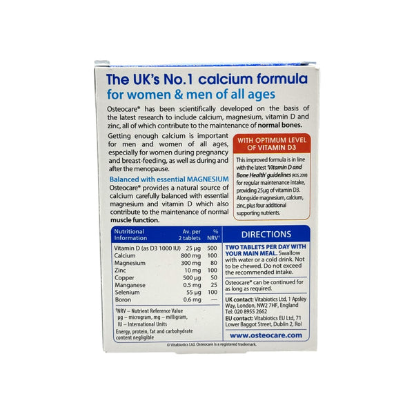 Osteocare Original back of packaging details