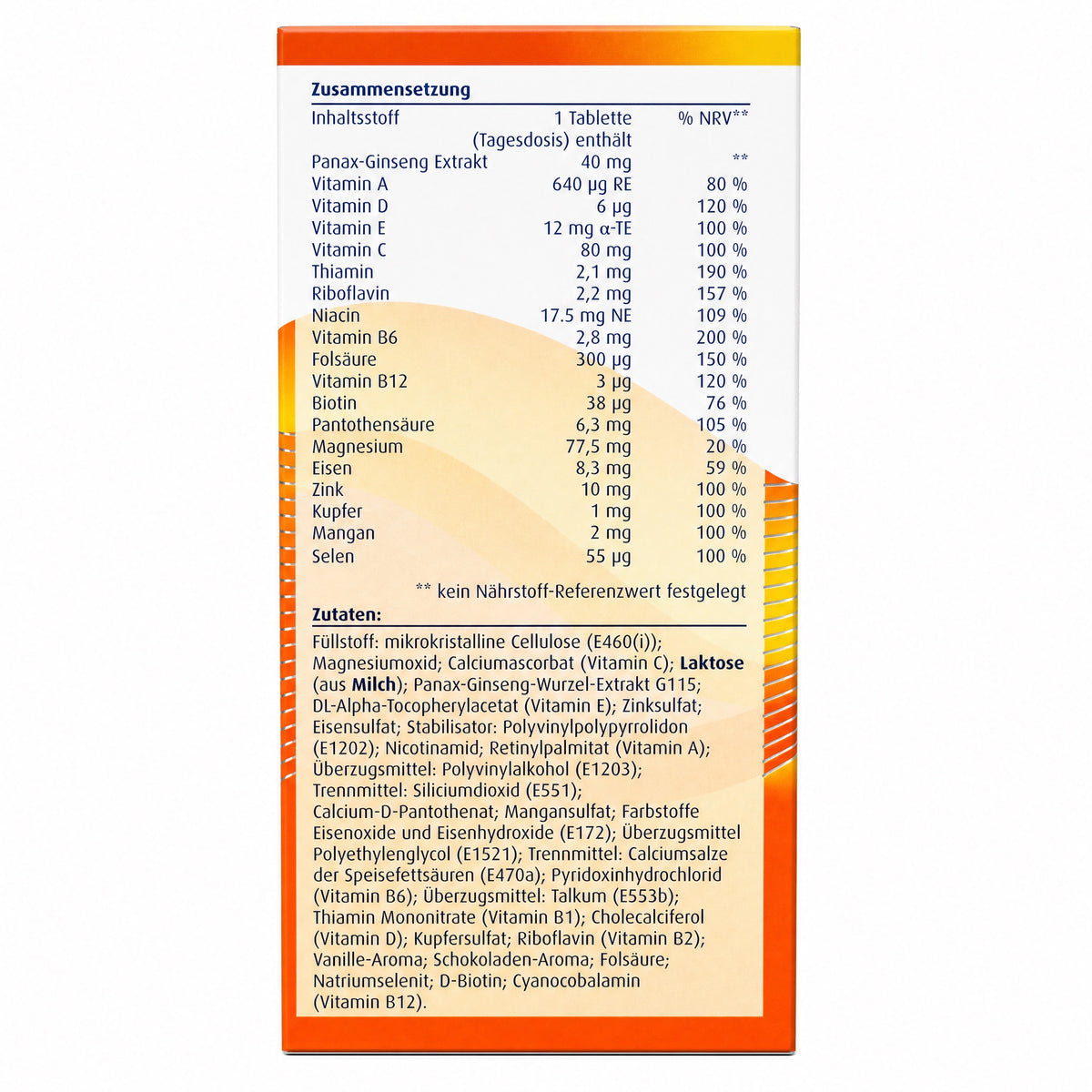Pharmaton Vitality Ginseng G115 100 Tablets - Ingredients Panel