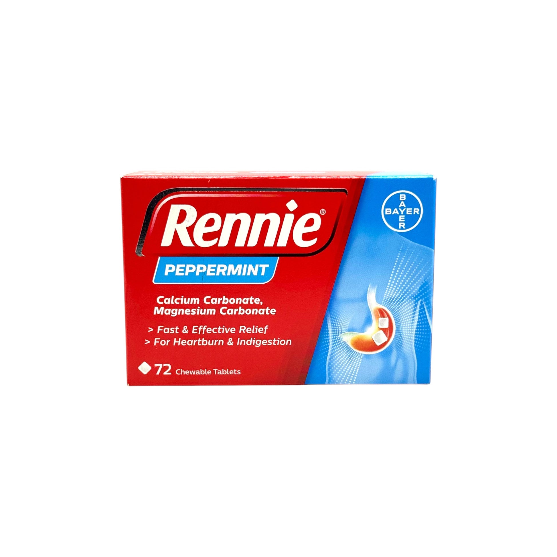 Rennie Peppermint 72 Chewable Tablets box – Bayer, front view