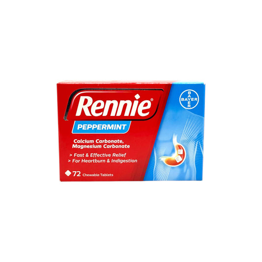 Rennie Peppermint 72 Chewable Tablets box – Bayer, front view