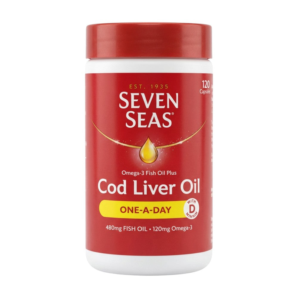 Seven Seas Cod Liver Oil Plus One-A-Day 120 Capsules – Front