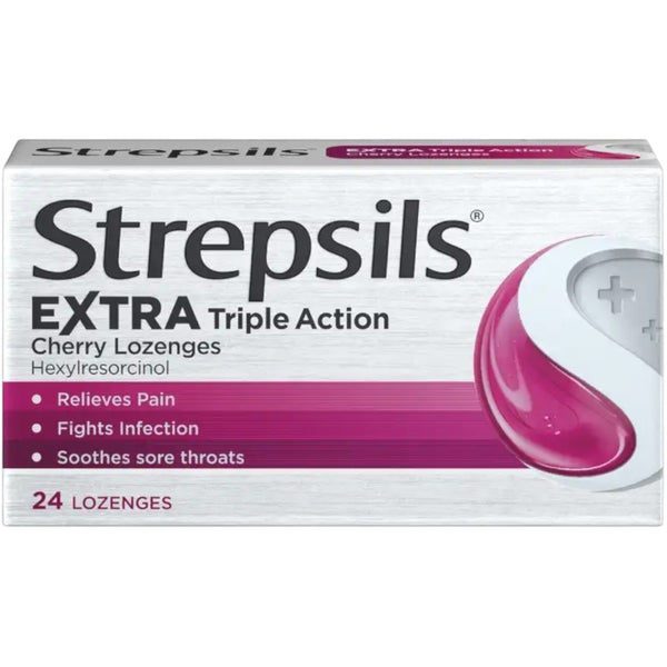 Strepsils Extra Triple Action Cherry Lozenges 24s – cherry flavor throat comfort lozenges