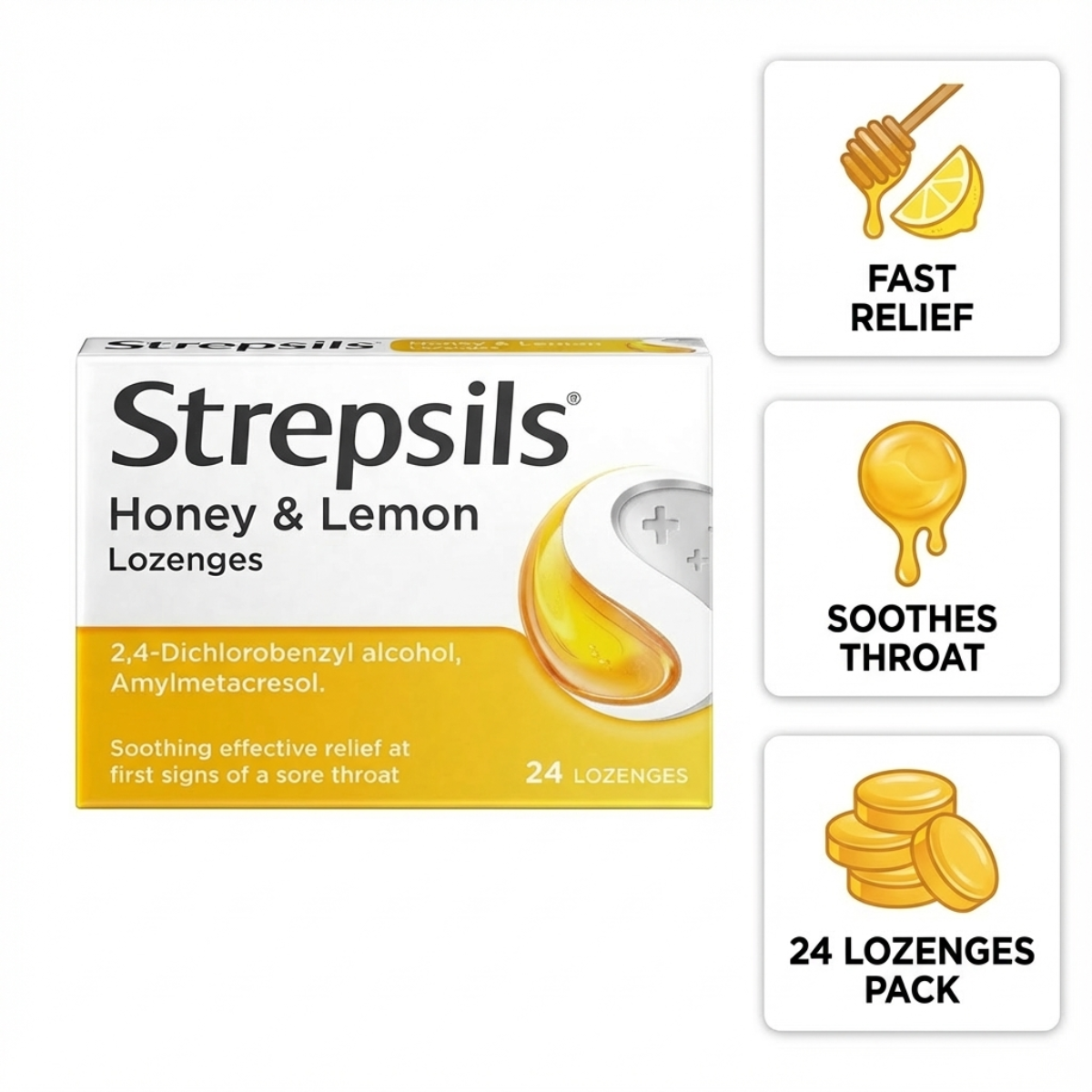 Strepsils Honey & Lemon Lozenges – Fast Acting Sore Throat Relief