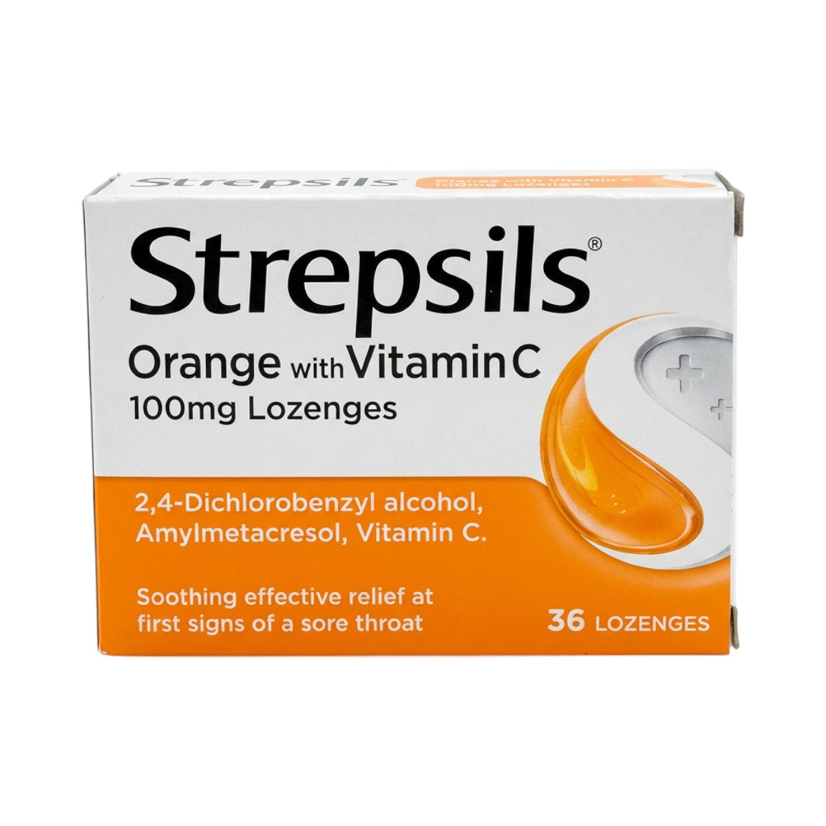 Strepsils Orange with Vitamin C Lozenges 36 – Front of Box