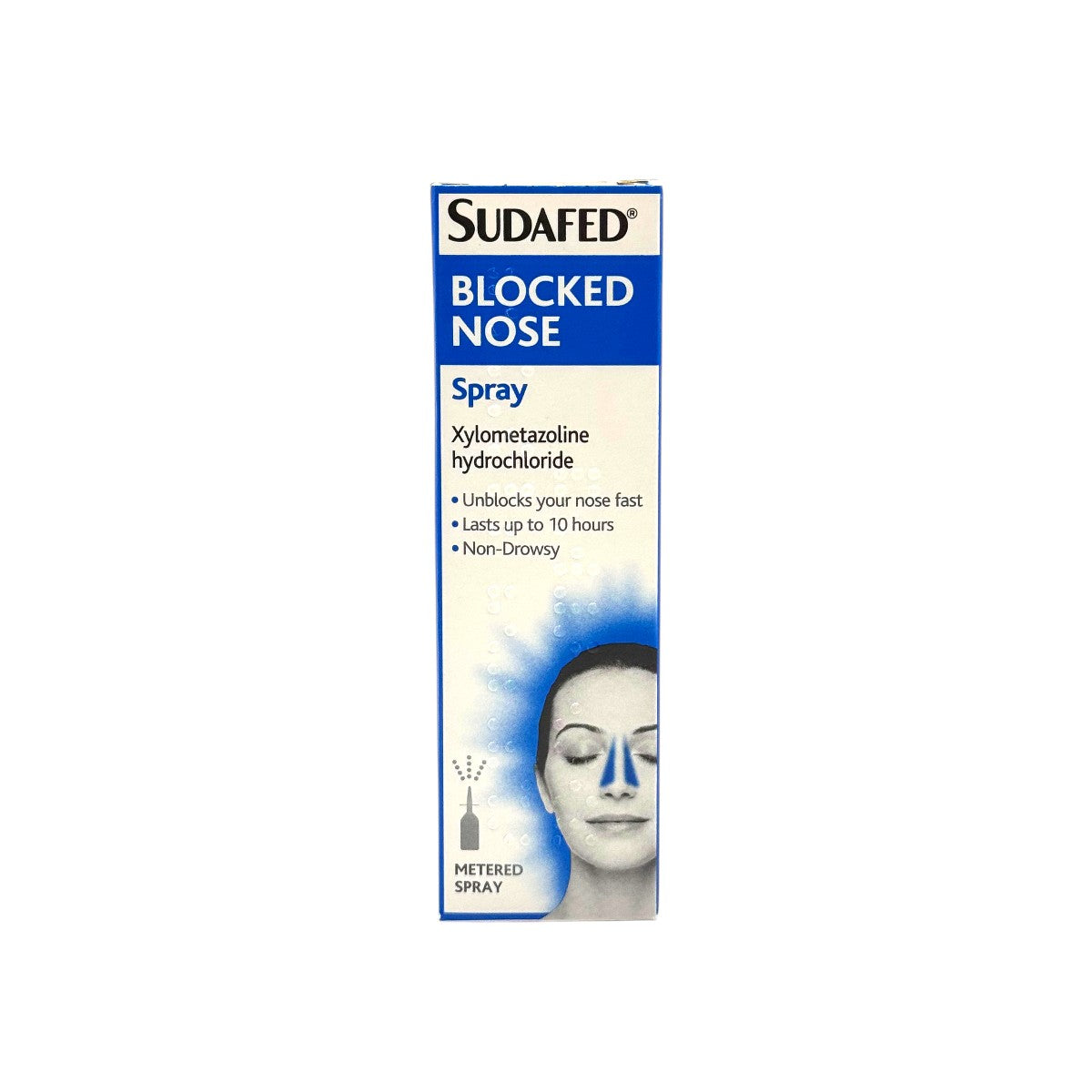 Side view of Sudafed Blocked Nose Spray packaging