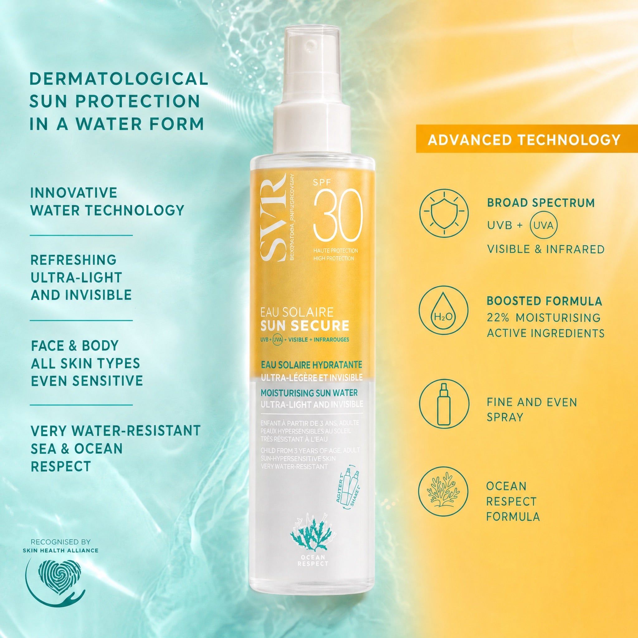 SVR Sun Secure Moisturising Sun Water SPF30 – Advanced Sun Protection Technology