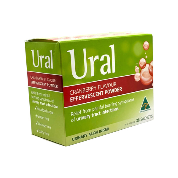Ural Cranberry Effervescent Powder 28 sachets angled pack view